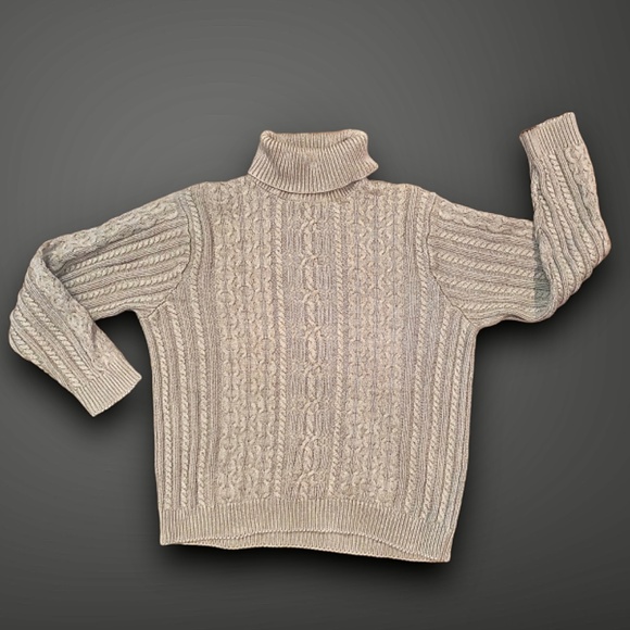 v i n t a g e :: Tan Turtleneck Granny Cable Knit Sweater - Picture 3 of 11